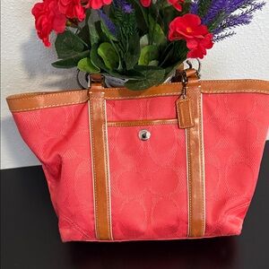 Coach Coral and Tan Women's Tote Bag